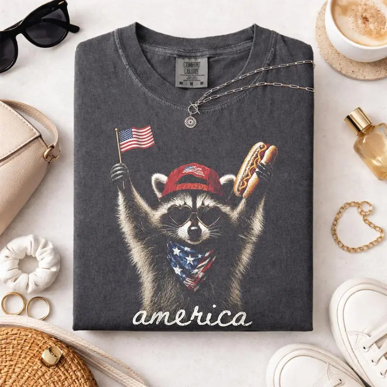 America Raccoon Hot Dog T-Shirt Sweatshirt Hoodie
