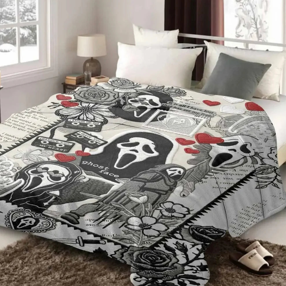 Ghost Face Roses Pattern Flannel Blanket