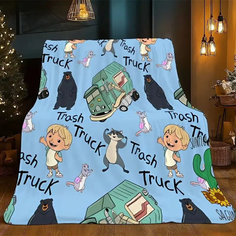Adorable Animated 'Trash Truck' Flannel Blanket