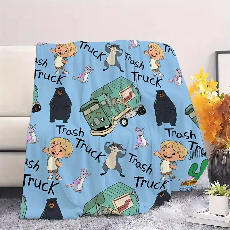 Adorable Animated 'Trash Truck' Flannel Blanket