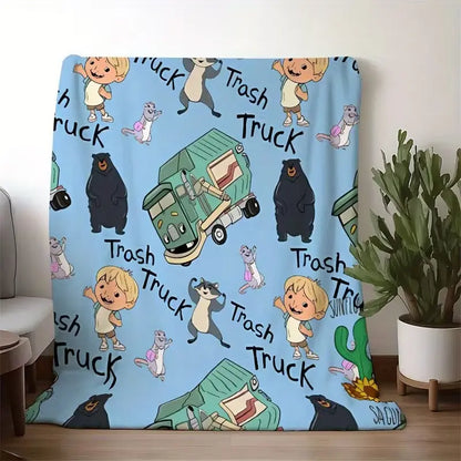 Adorable Animated 'Trash Truck' Flannel Blanket