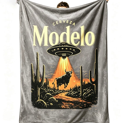 Retro Modelo Beer UFO Bull Abduction Blanket