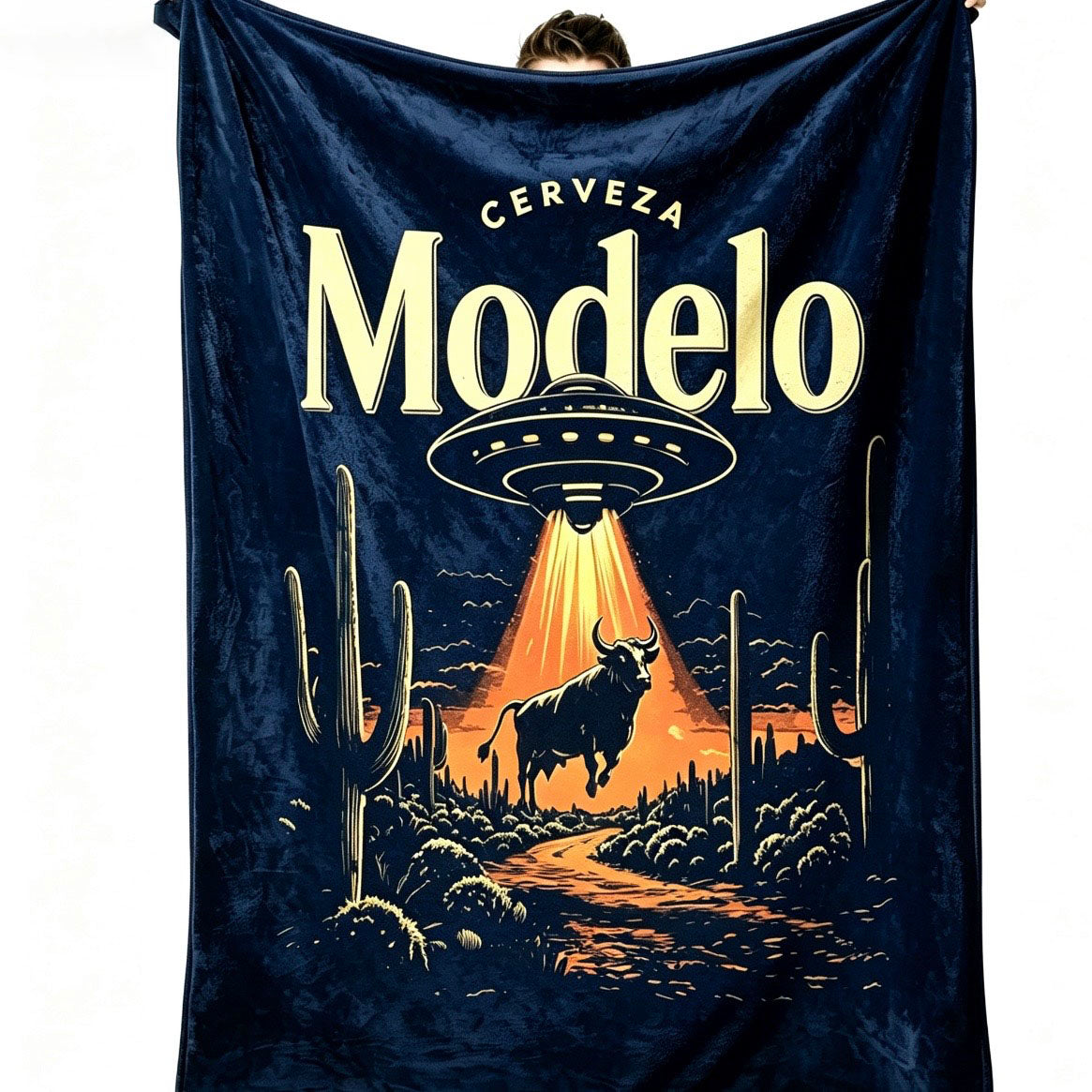 Retro Modelo Beer UFO Bull Abduction Blanket