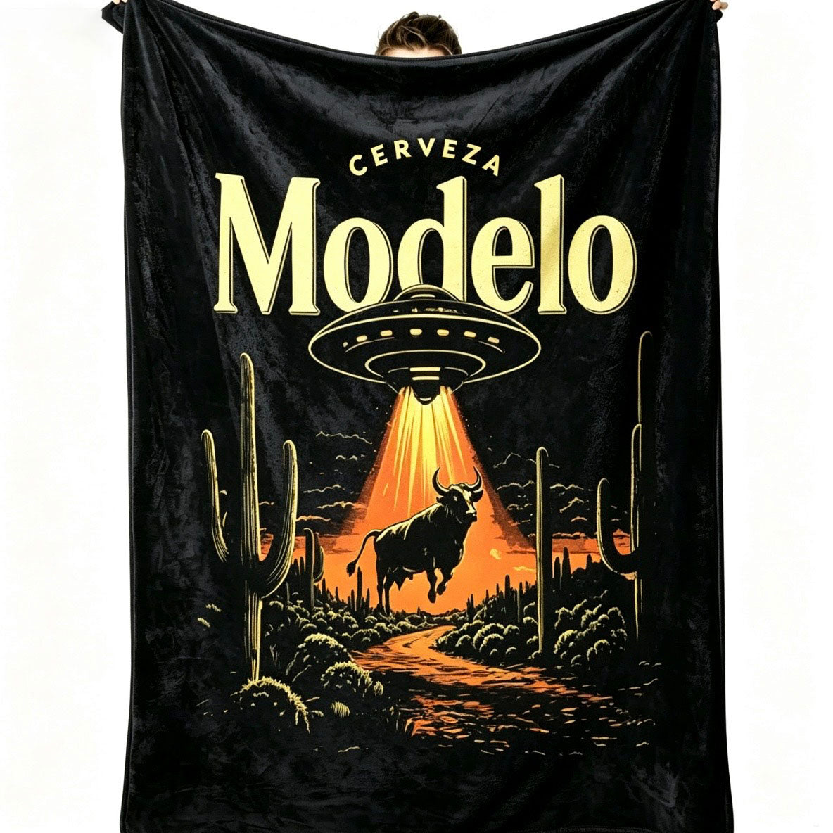 Retro Modelo Beer UFO Bull Abduction Blanket