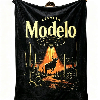 Retro Modelo Beer UFO Bull Abduction Blanket