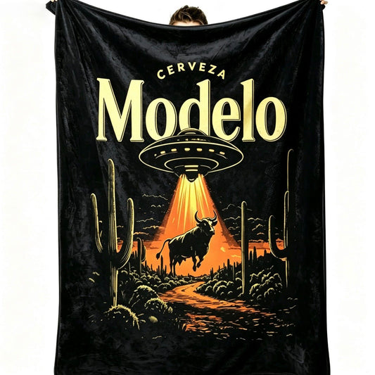 Retro Modelo Beer UFO Bull Abduction Blanket