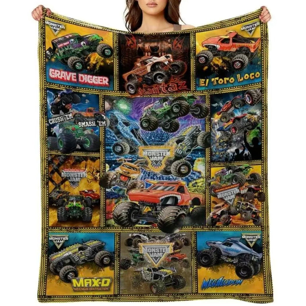 M-Monster Jam Pattern Flannel Blanket