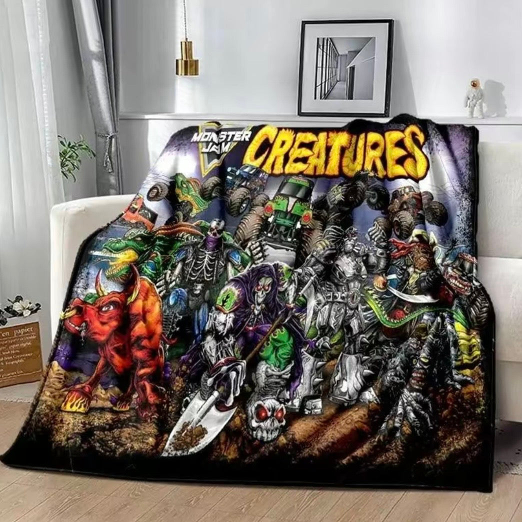M-Monster Jam Pattern Flannel Blanket