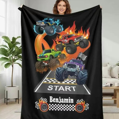 M-Monster Jam Pattern Flannel Blanket