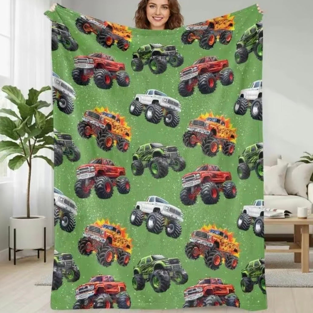 M-Monster Jam Pattern Flannel Blanket