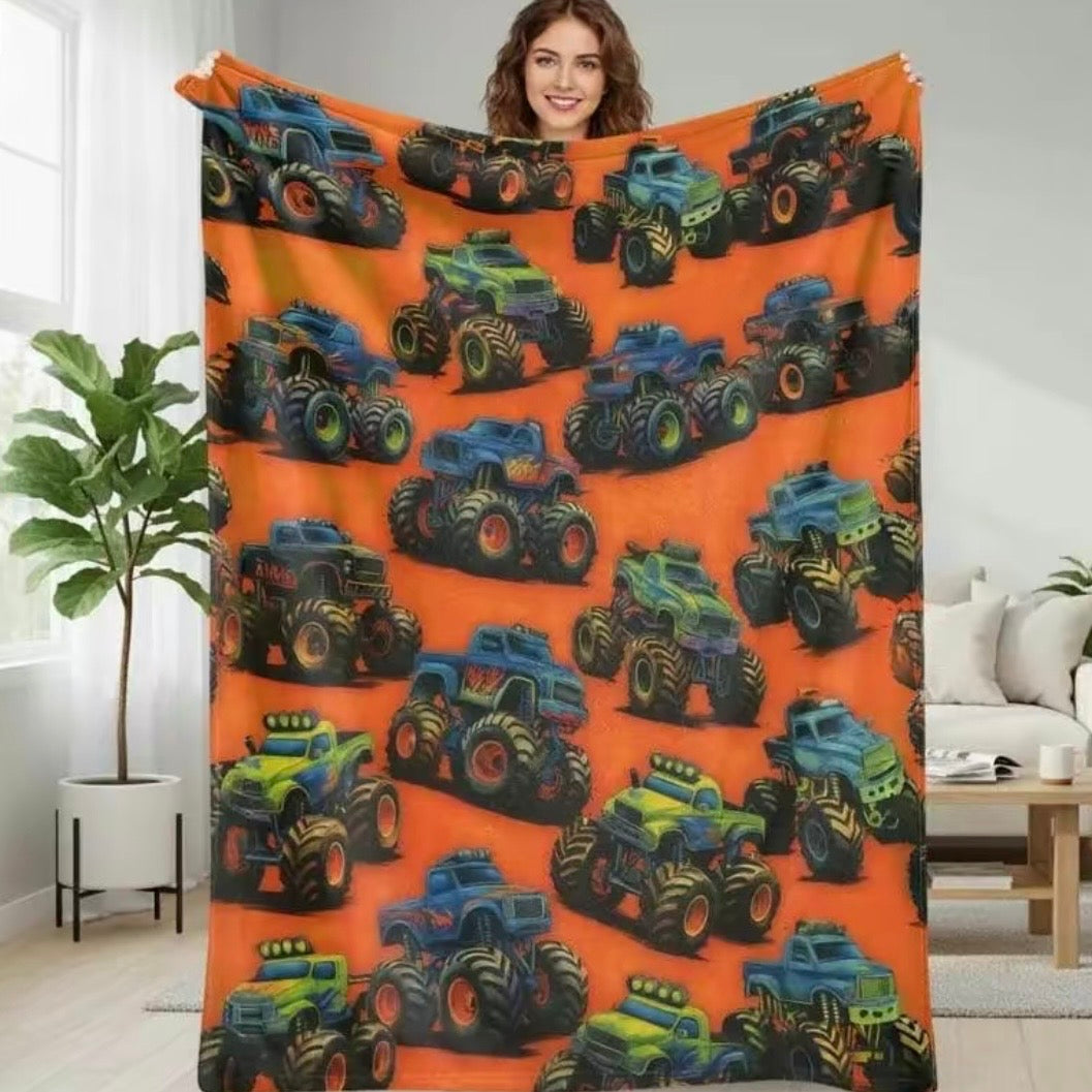 M-Monster Jam Pattern Flannel Blanket