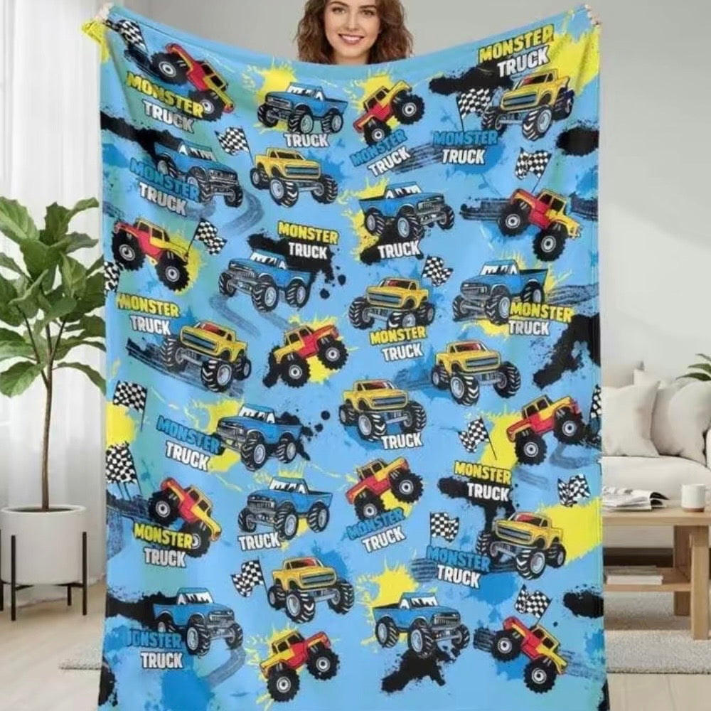 M-Monster Jam Pattern Flannel Blanket