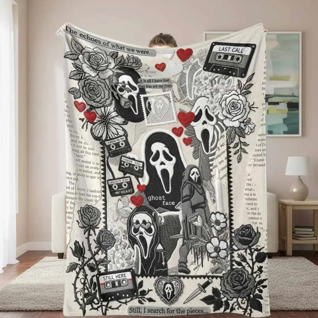 Ghost Face Roses Pattern Flannel Blanket