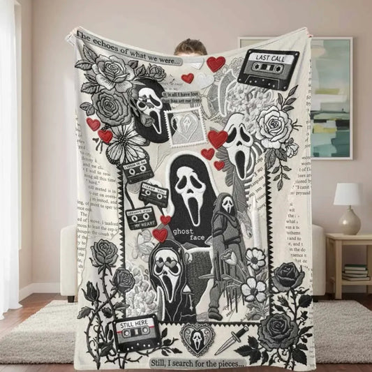 Ghost Face Roses Pattern Flannel Blanket