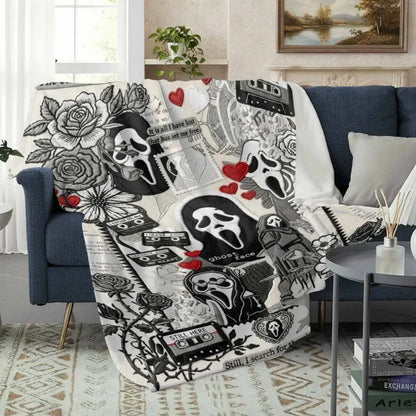 Ghost Face Roses Pattern Flannel Blanket