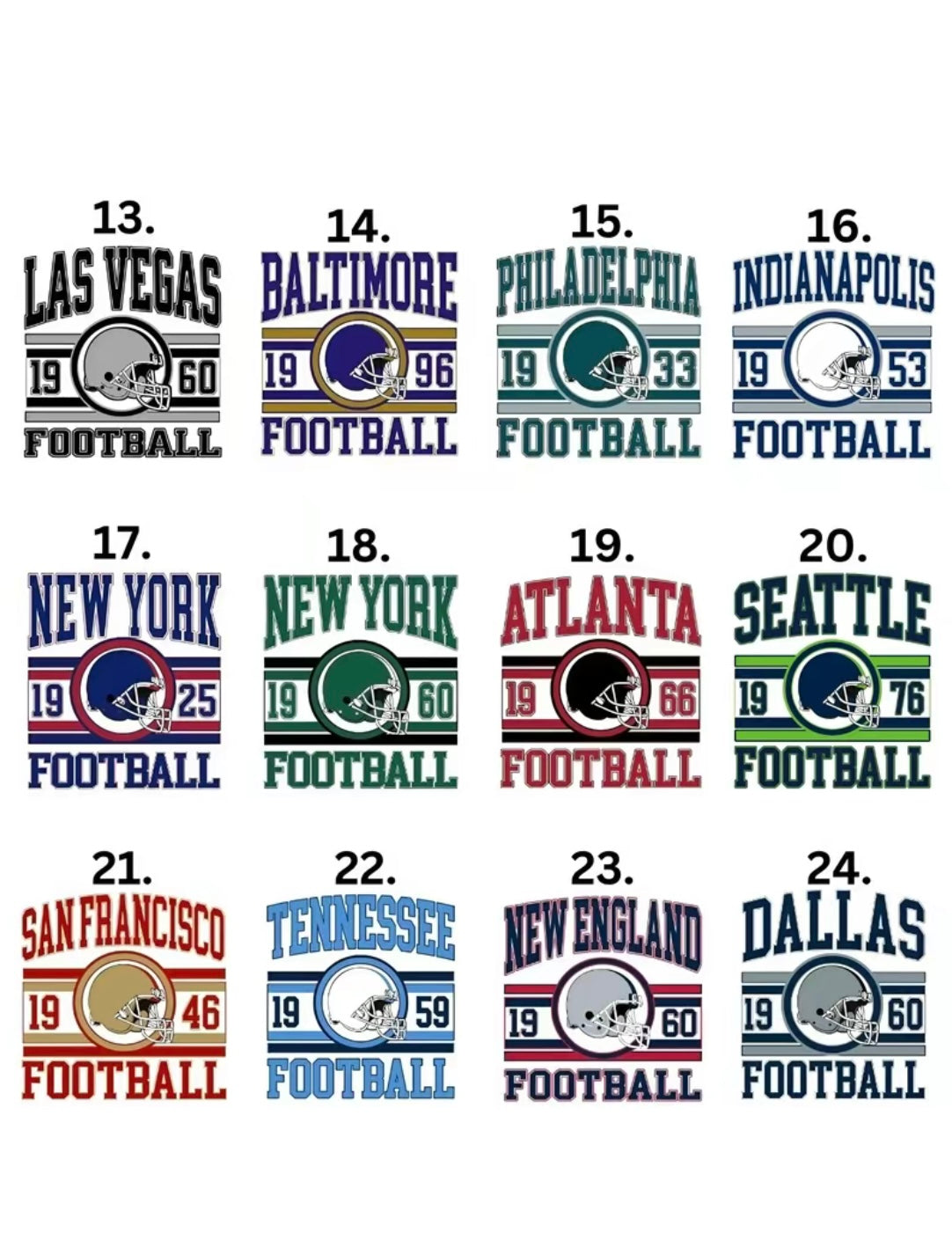 Vintage Football Team Collection T-Shirt/Sweatshirt/Hoodie