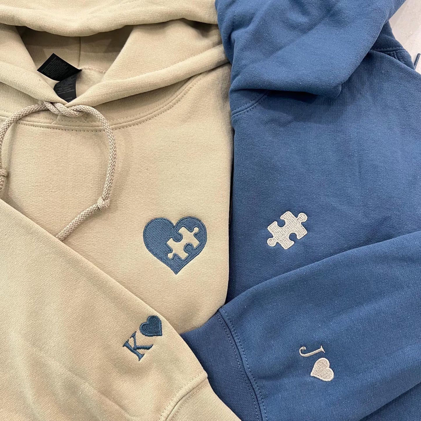 Custom Embroidered Heart and Puzzle Piece Couples T-Shirt/Sweatshirt/Hoodie
