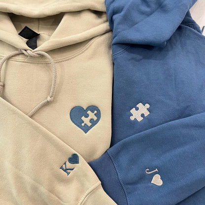 Custom Embroidered Heart and Puzzle Piece Couples T-Shirt/Sweatshirt/Hoodie