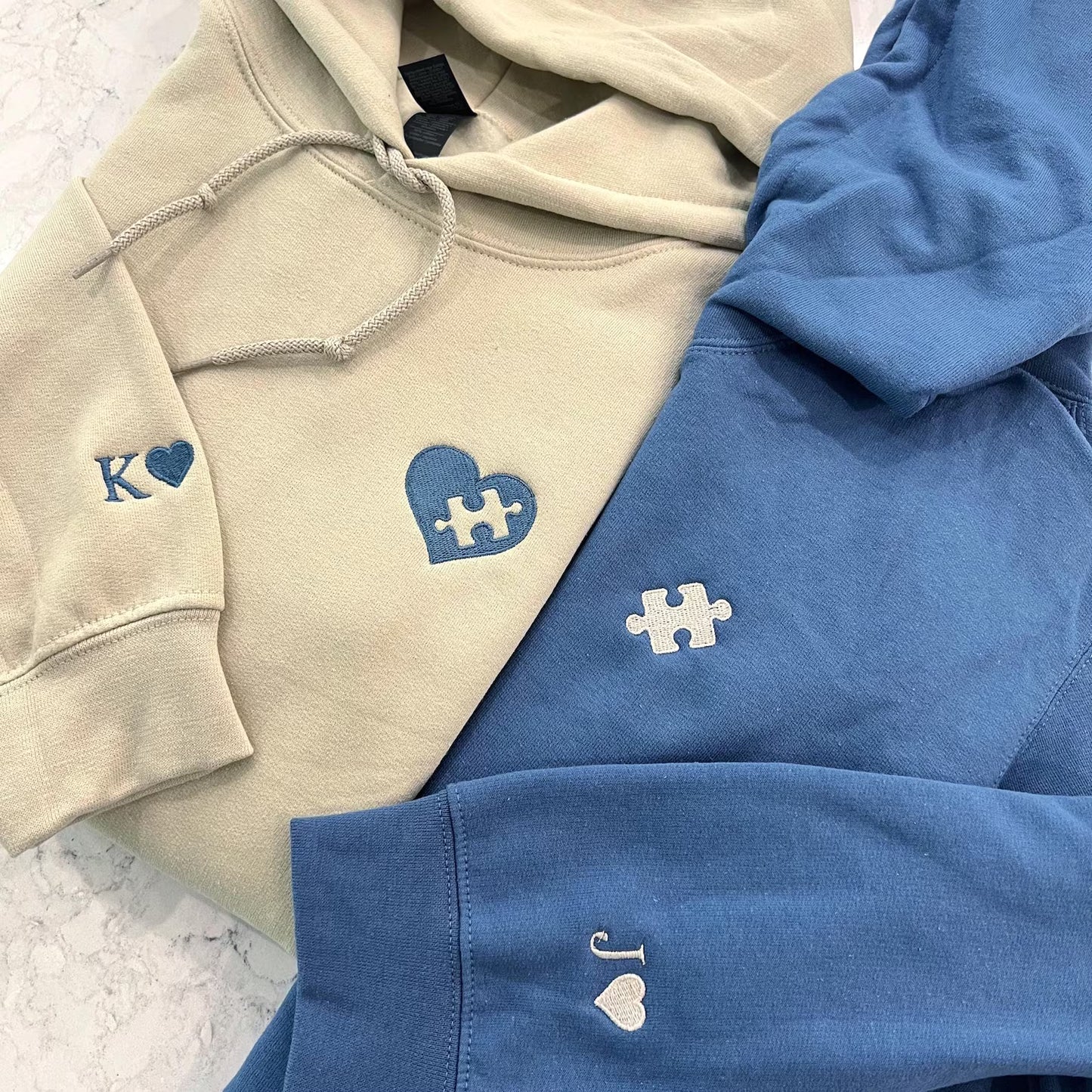 Custom Embroidered Heart and Puzzle Piece Couples T-Shirt/Sweatshirt/Hoodie