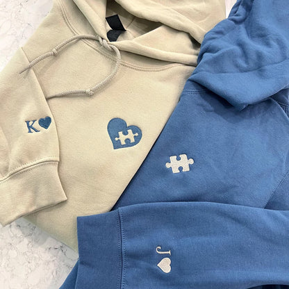 Custom Embroidered Heart and Puzzle Piece Couples T-Shirt/Sweatshirt/Hoodie