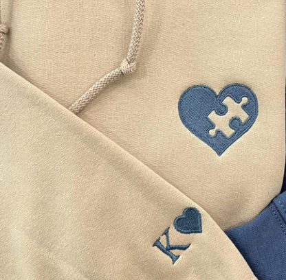Custom Embroidered Heart and Puzzle Piece Couples T-Shirt/Sweatshirt/Hoodie